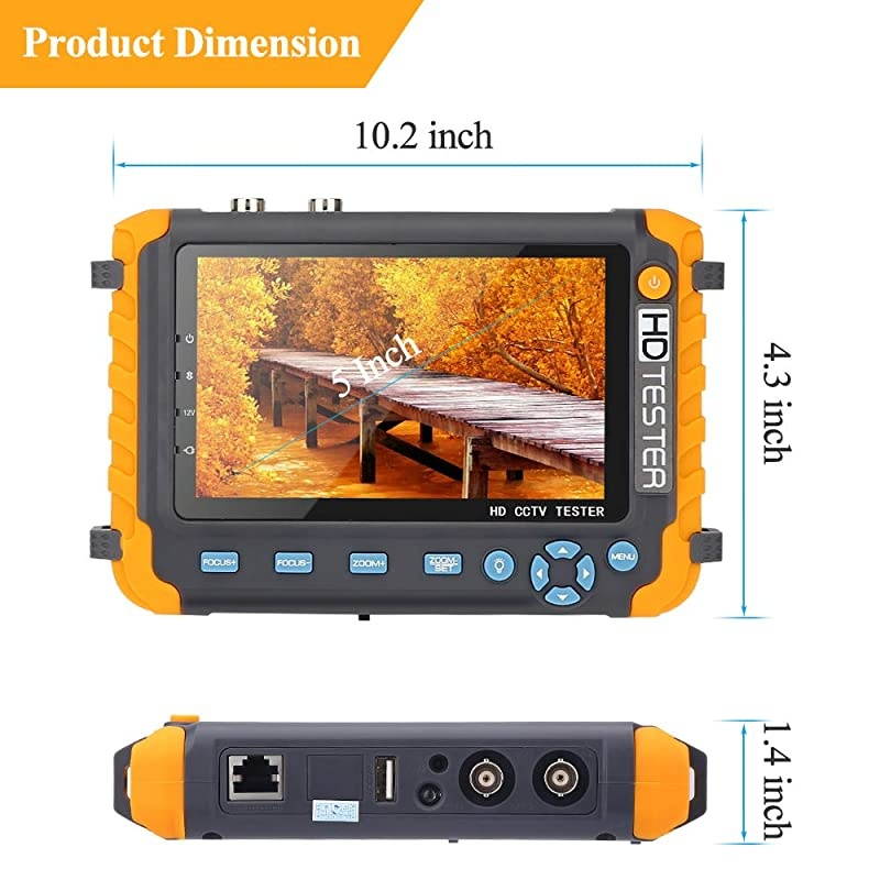 Upgrade Version] 5 Inch CCTV Camera Tester,  4 in 1 AHD TVI CVI Coaxial HD Video Monitor Tester ,Support Analog Video Test ,UTP Cable Test ,VGA/HDMI Input ,DC12V Output Camera Tester