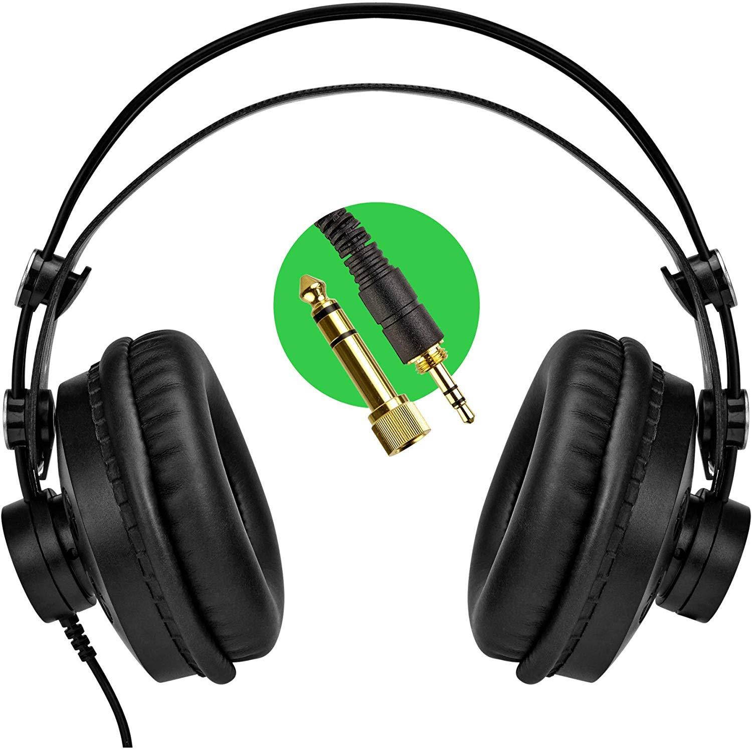 Knox Open Back Studio Headphones KN-HP200 - Recording, Music and Gaming Headphones with Powerful 50mm Driver and Deep Bass Sound - Adjustable Over Ear 10 ft Wired Head Phones with Jack and Adapter