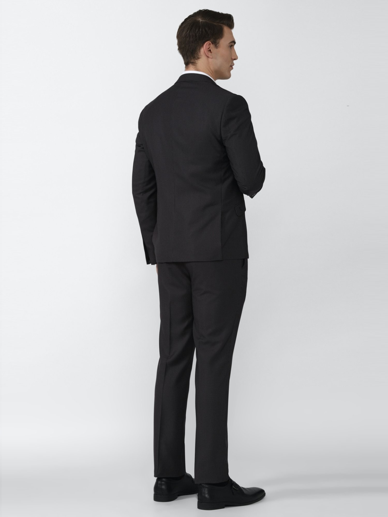 V Dot Black Skinny Fit Three Piece Suit