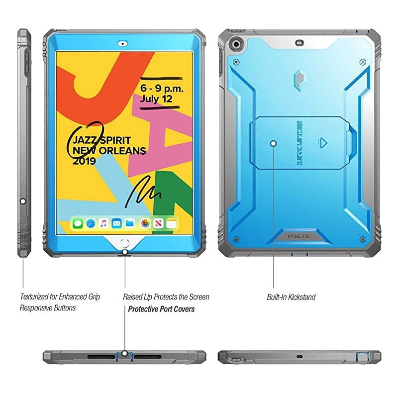 iPad 102 2019 Case  FullBody Heavy Duty Shockproof Protective Cover with Kickstand Builtin Screen Protector Revolution for Apple iPad 102 inch 7th Gen 2019 Release Blue