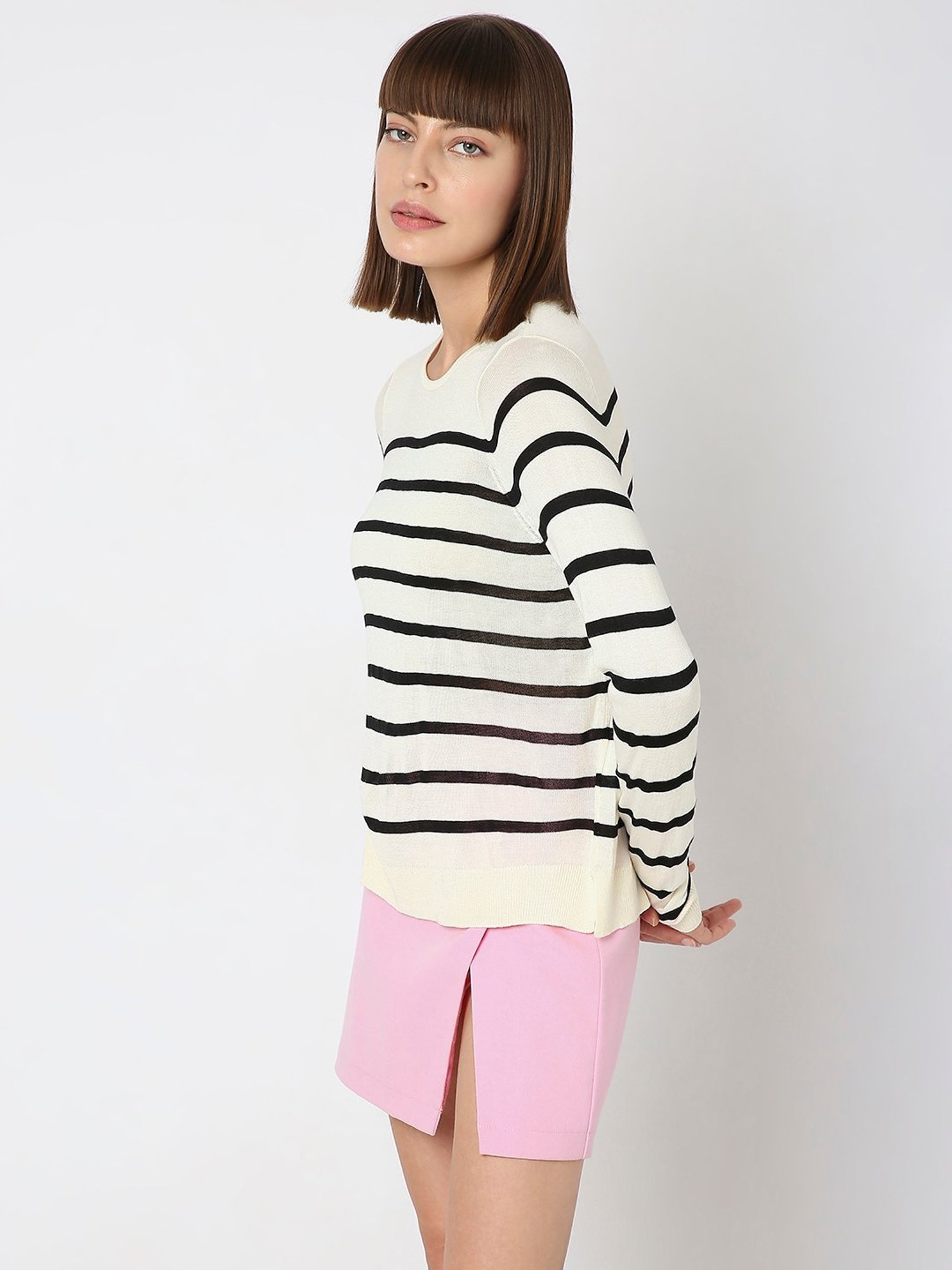 Vero Moda Black & White Cotton Striped Pullover