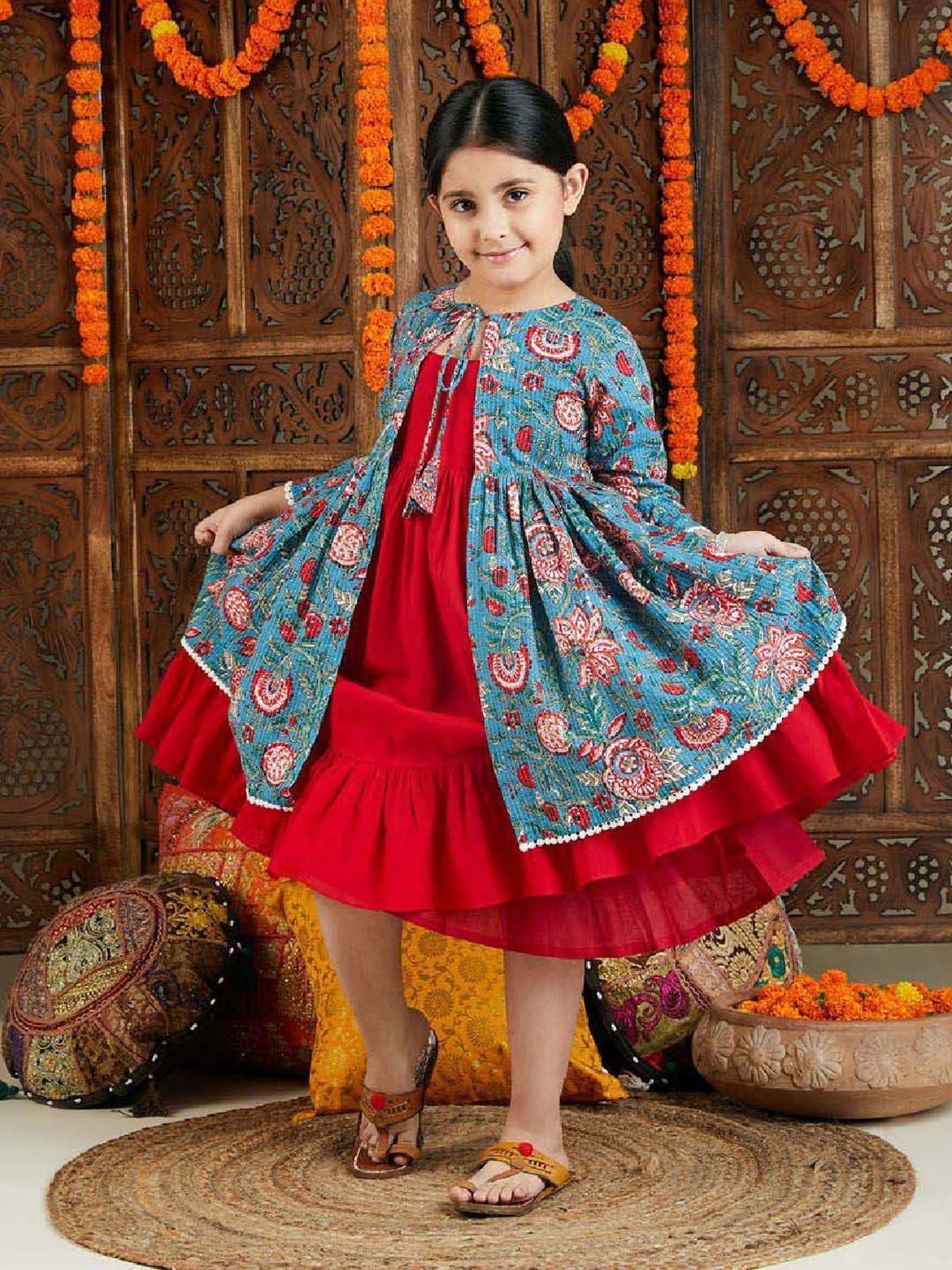 Peppermint Kids Navy Regular Fit Kurta Set