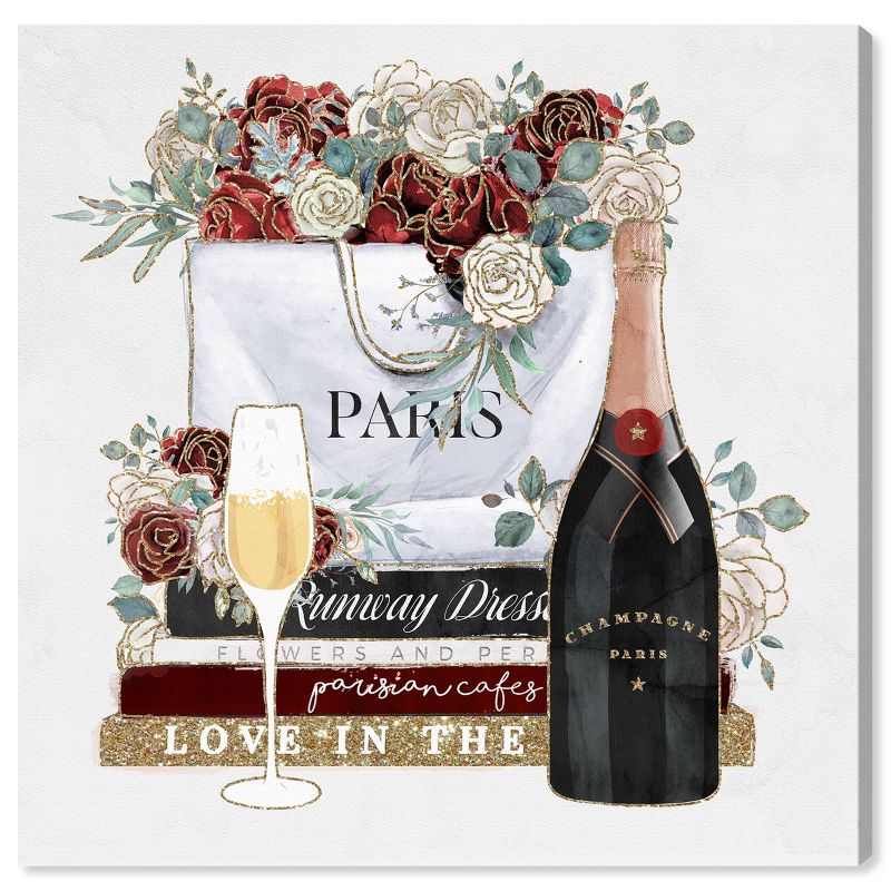 12" x 12" Shopping and Flowers Fashion and Glam Unframed Canvas Wall Art in Pink - Wynwood Studio Prints