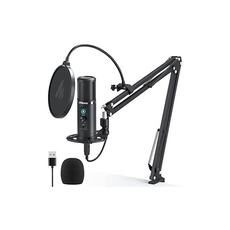 USB Microphone with Zero Latency Monitoring  AU-PM422 192KHZ/24BIT Professional Cardioid Condenser Mic with Touch Mute Button and Mic Gain Knob for Recording, Podcasting, Gaming, YouTube