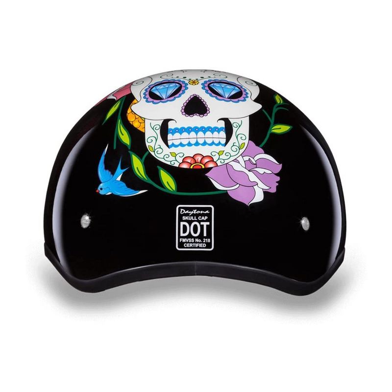 Daytona Helmets D6-DS-S Secure Slim Protective Motorcycle Half Helmet Designed Skull Cap with Adjustable Chin Strap, Head Wrap, and Drawstring Bag