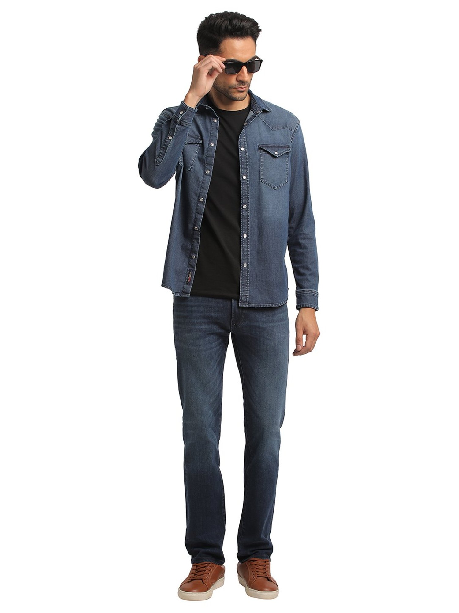 EVERBLUE Medium Blue Regular Fit Shirt