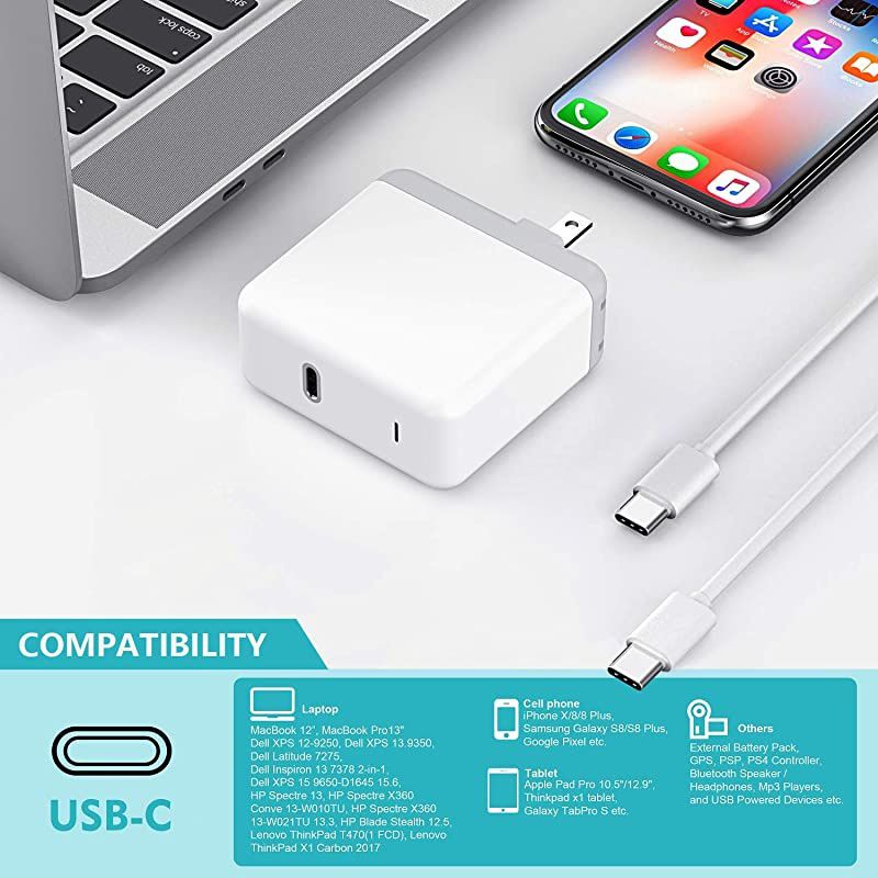 USBC Power Adapter USB C Wall Charger Cable for MacBook Pro 13 inch MacBook Air 13 inch 2020 2019 2018 USB C Laptop Charger 61 Watt USB Type C PD Fast Charger with 66ft USB C to C Power Cord