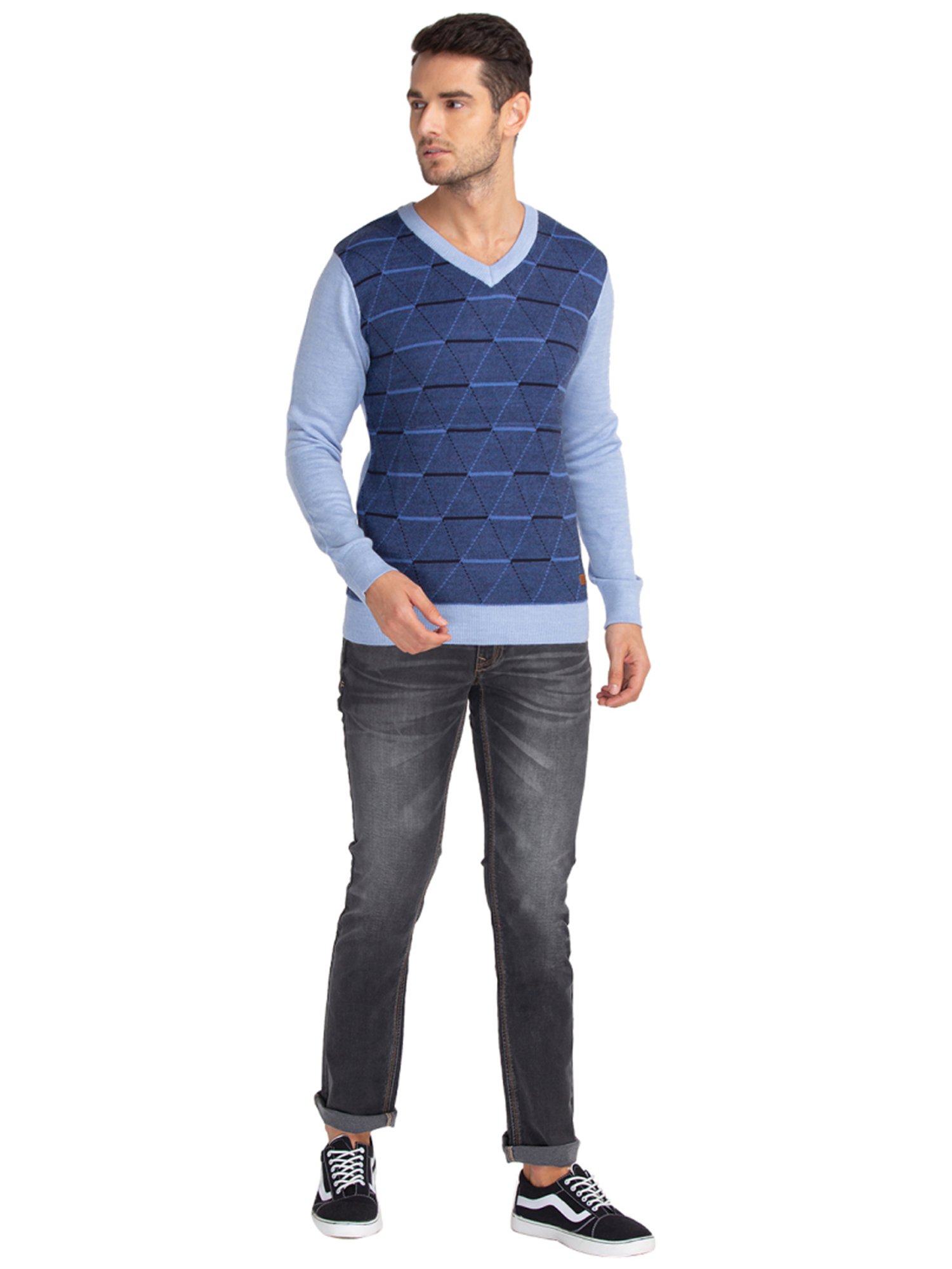 Parx Blue Regular Fit Argyle Sweaters