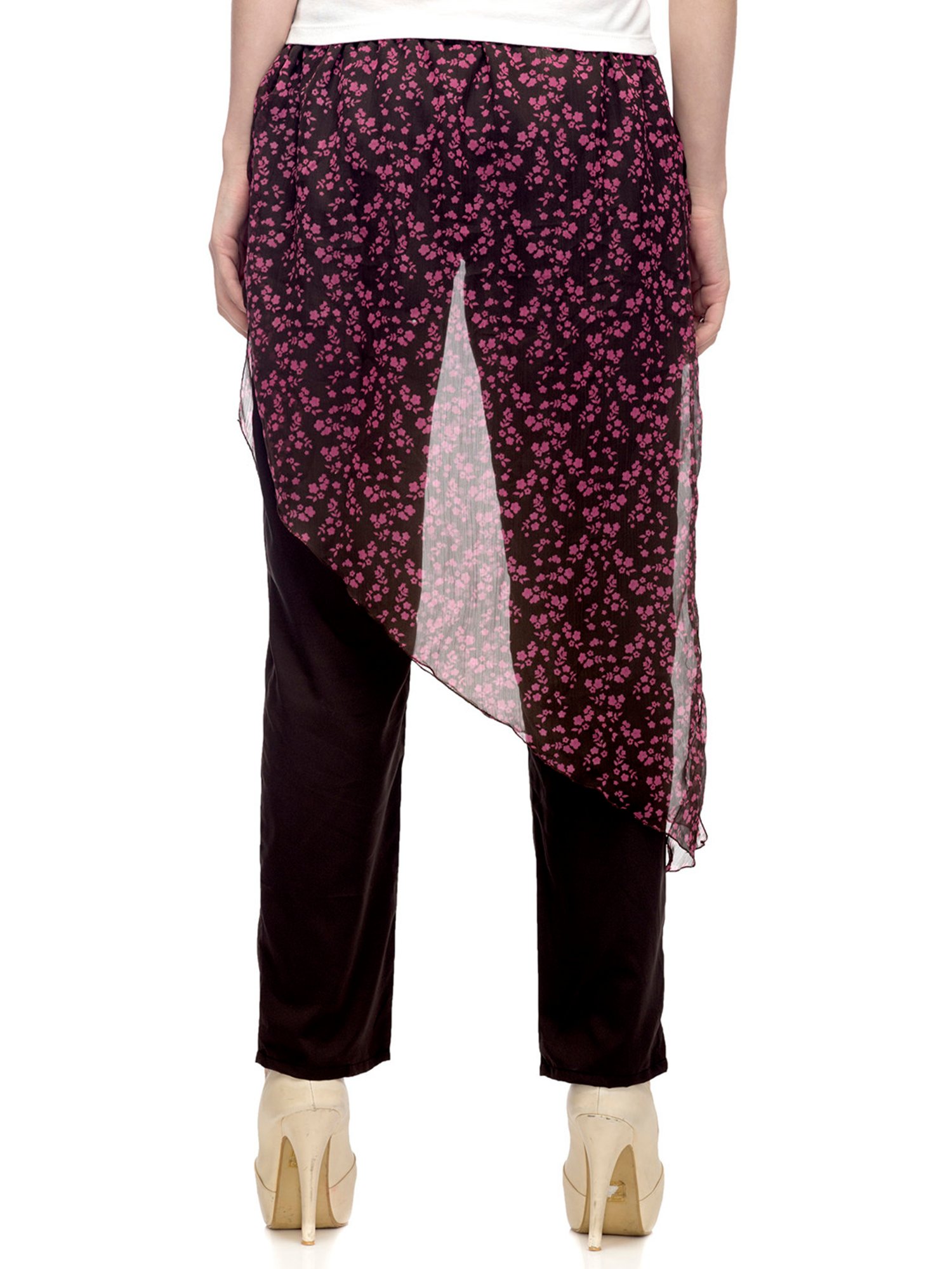One Femme Black & Pink Printed Regular Fit Low Rise Trousers With Attached Sarong