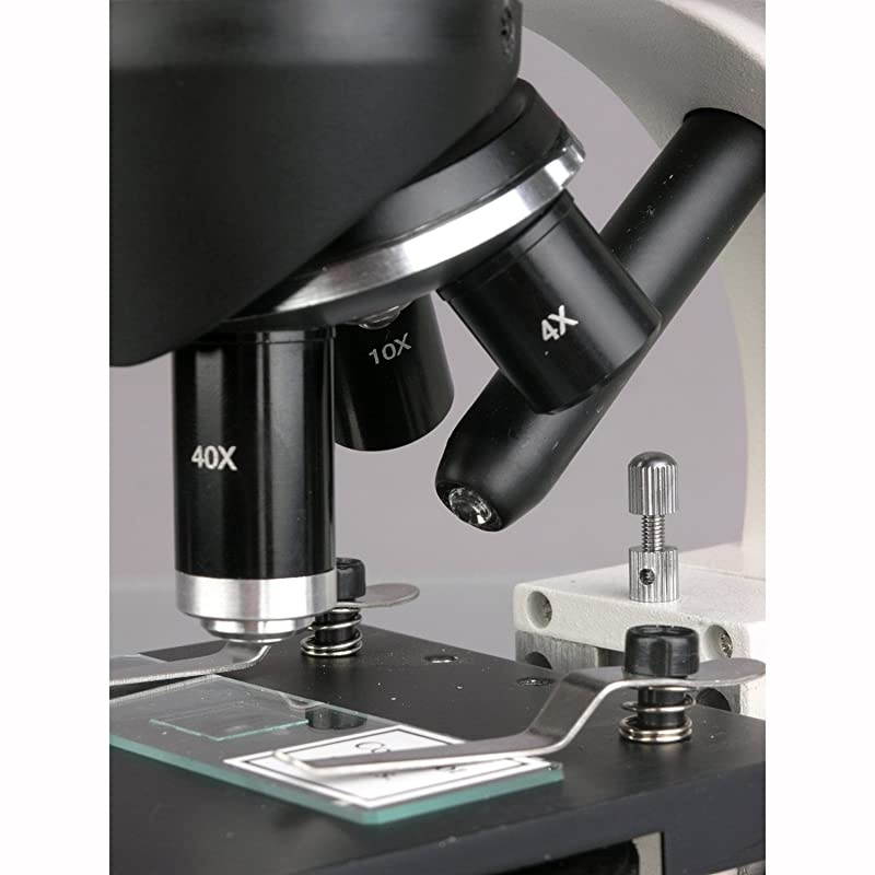 M135C2LPB10 Compound Monocular Microscope WF10x and WF25x widefield eyepieces 40x1000x Magnification Brightfield Upper and Lower LED Illumination Plain Stage Cordless Operation with Rechargeable