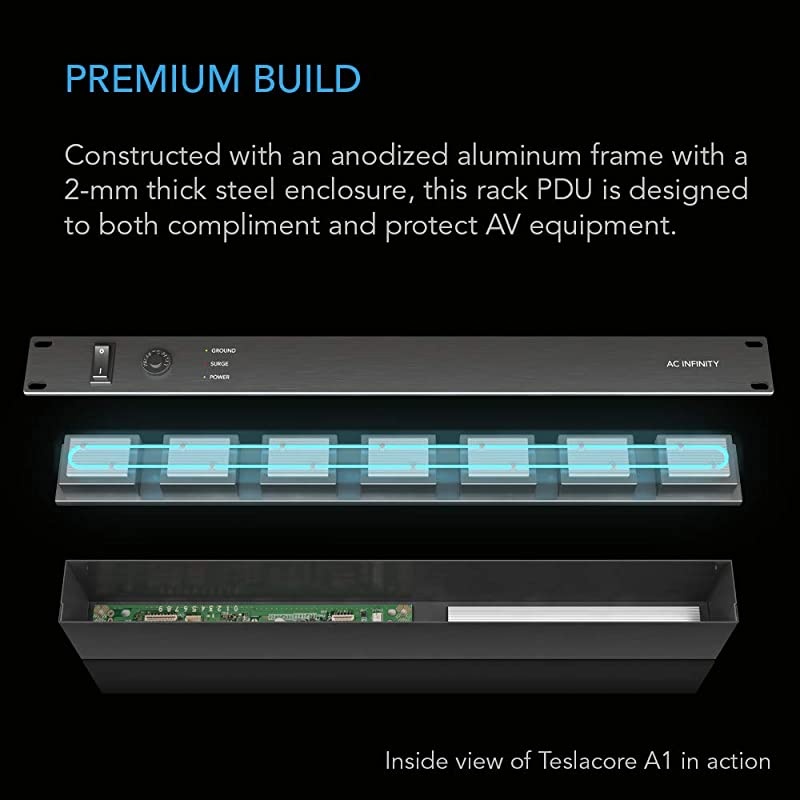 Infinity TESLORE A1 Rackmount PDU with Surge Protector 15A Circuit Breaker 8 Rear Outlets 15ft Power Cord for AV Equipment