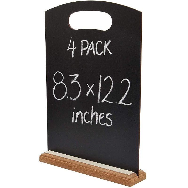 Juvale 4-Pack Mini Tabletop Chalkboard Signs with Wood Base & Hanger, 8 x 12 inches