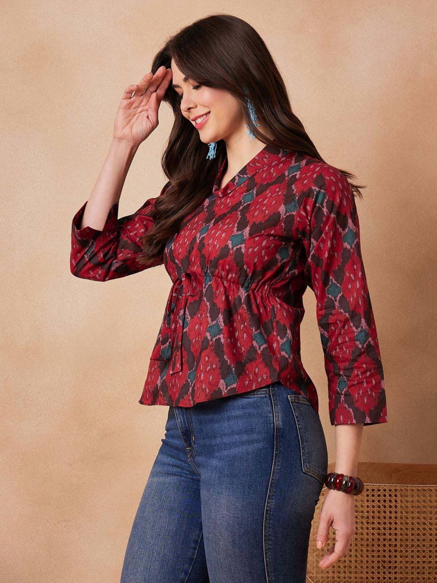 Inweave Red Cotton Printed Top