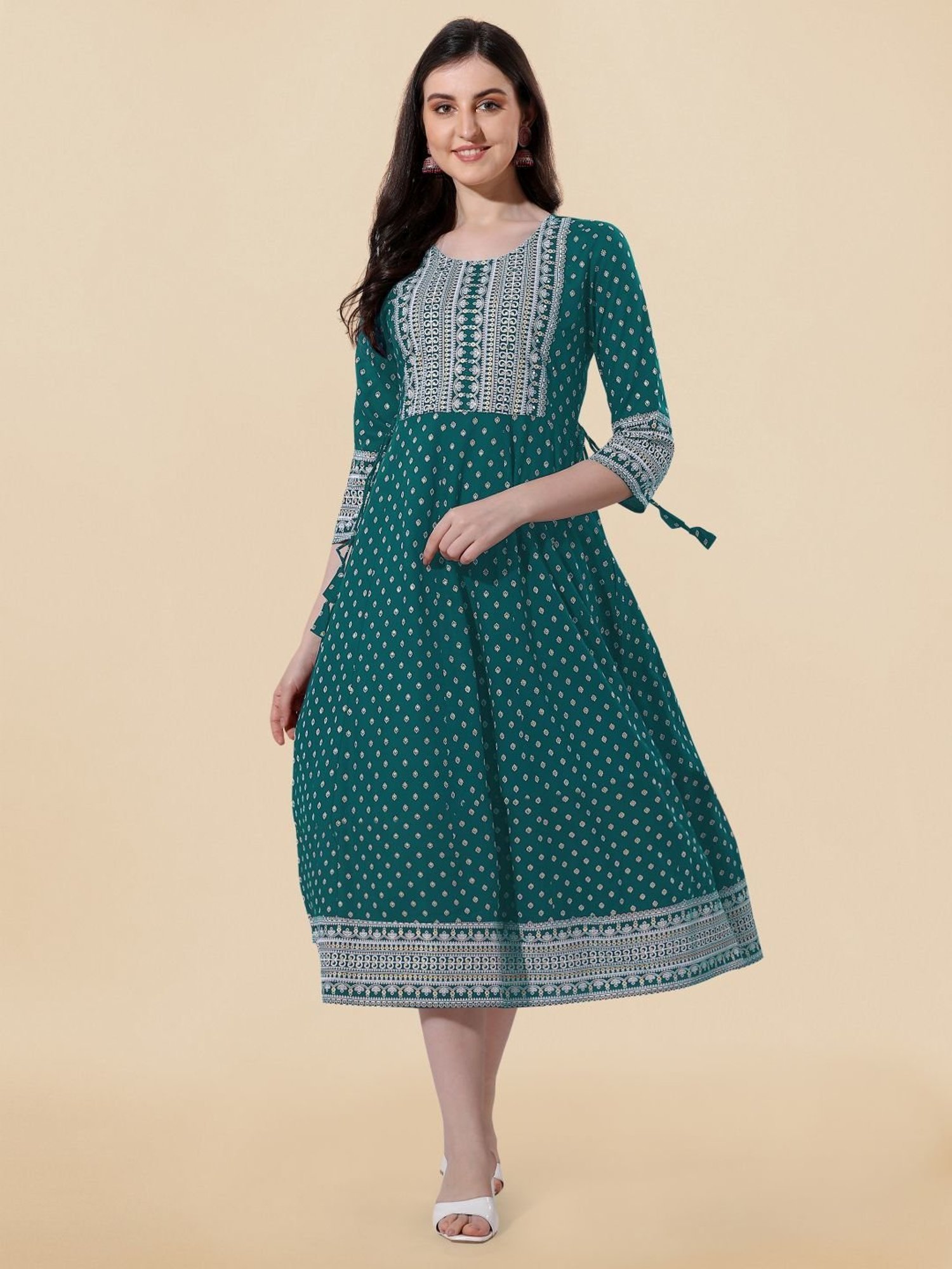 MIRCHI FASHION Green Embroidered A-Line Dress