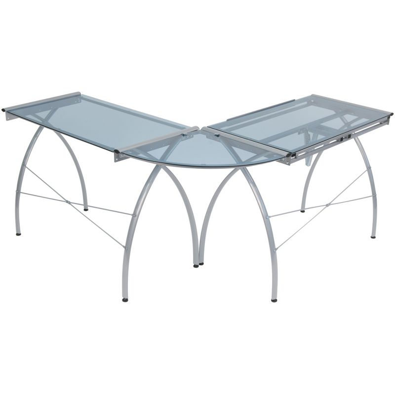 Futura L-Shaped Desk with Adjustable Top - Silver/Blue Glass