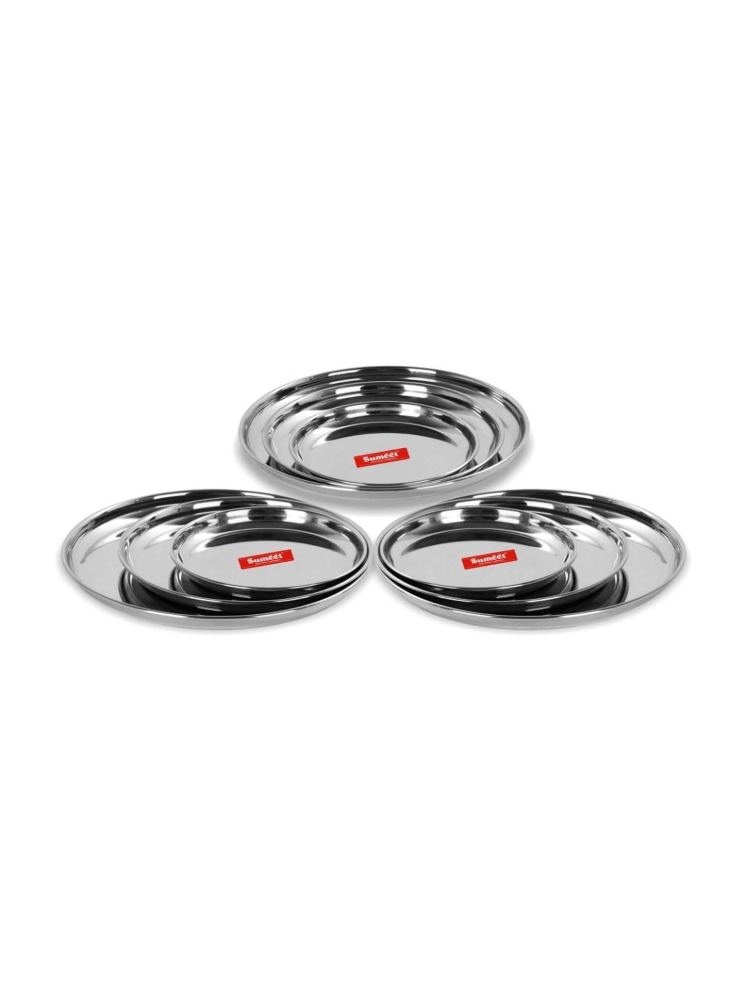 Sumeet S.S. Heavy Gauge Multi Purpose Plates with Mirror Finish Set of 9pc ( Dia-17cm, 22cm,27.5cm)