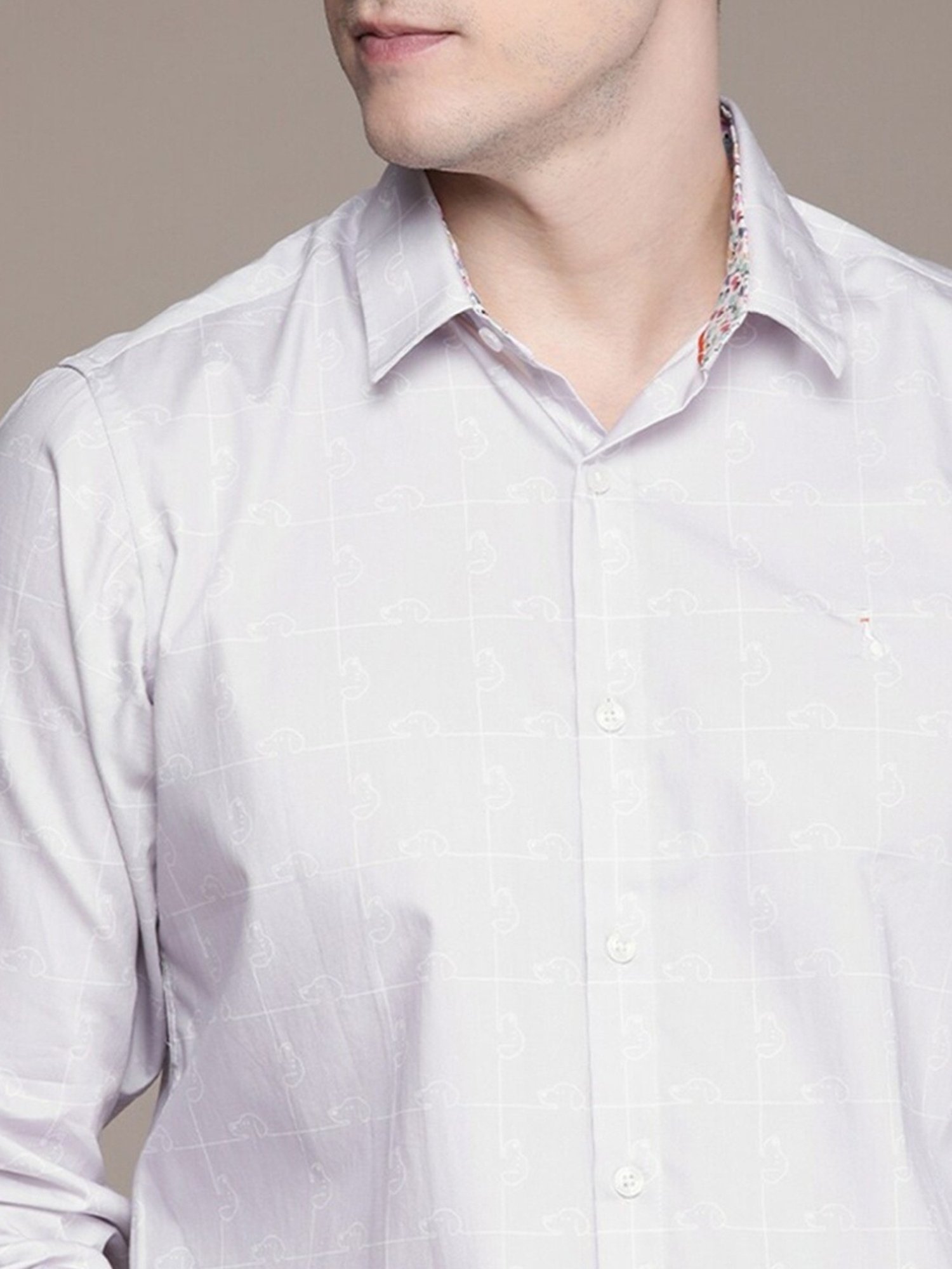 Simon Carter London Grey Printed Slim Fit Shirt