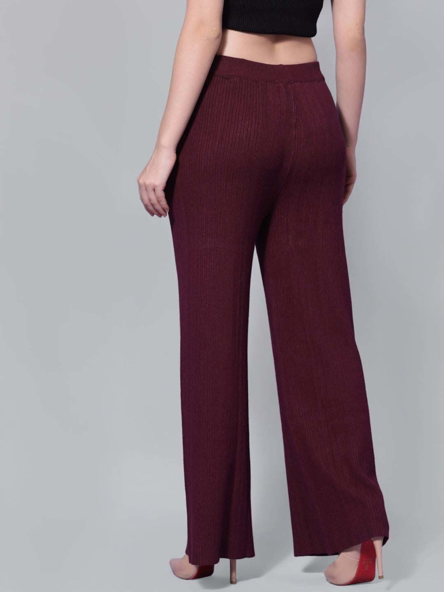 Mafadeny Maroon Self Pattern Palazzos
