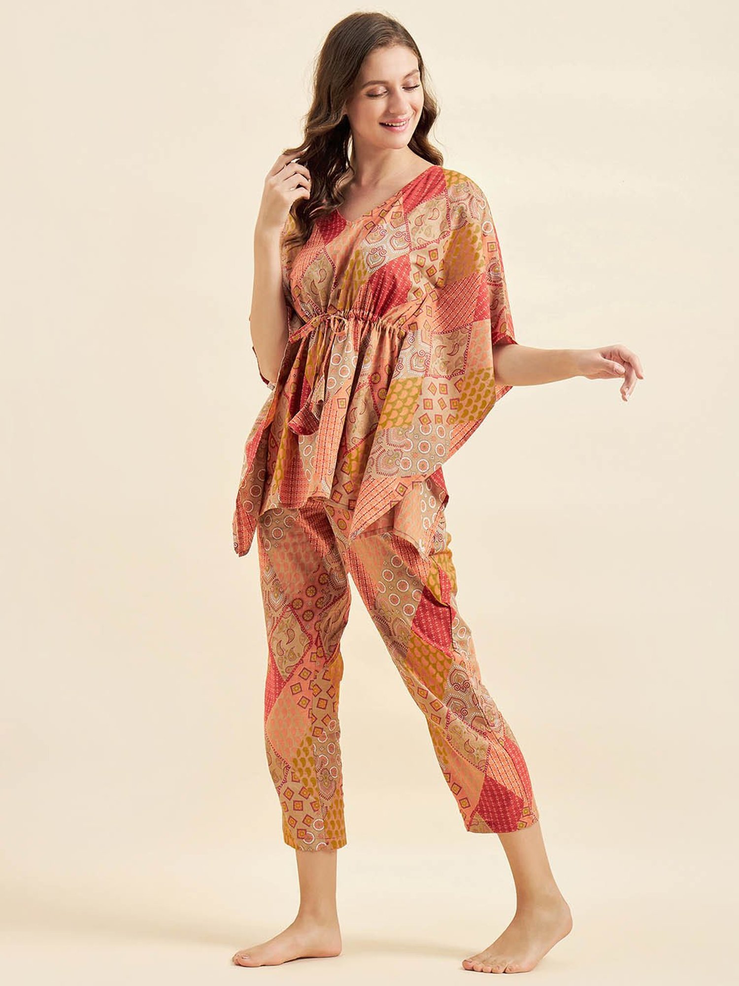 Sweet Dreams Multicoloured Cotton Printed Kaftan & Pyjama Set