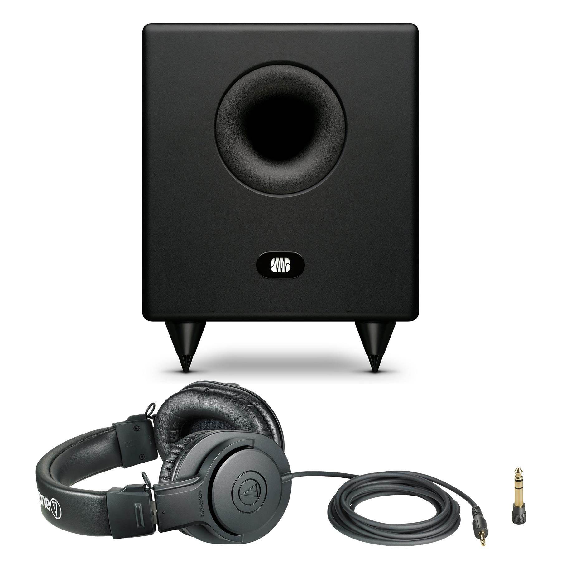 PreSonus Temblor T8 Active Subwoofer Bundle with ATH-M20x Headphones - T-8 8-Inch