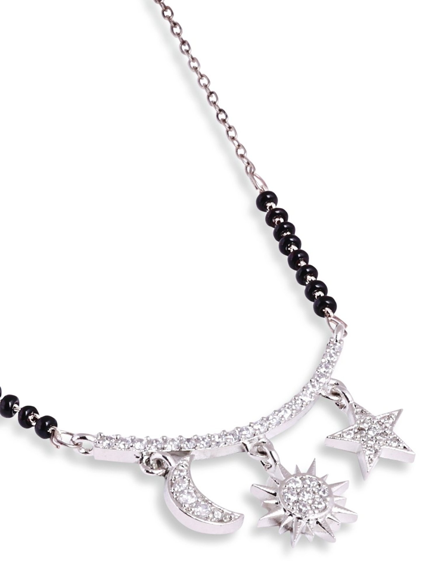 Abdesigns Silver-Plated Black Beaded American Diamond Mangalsutra