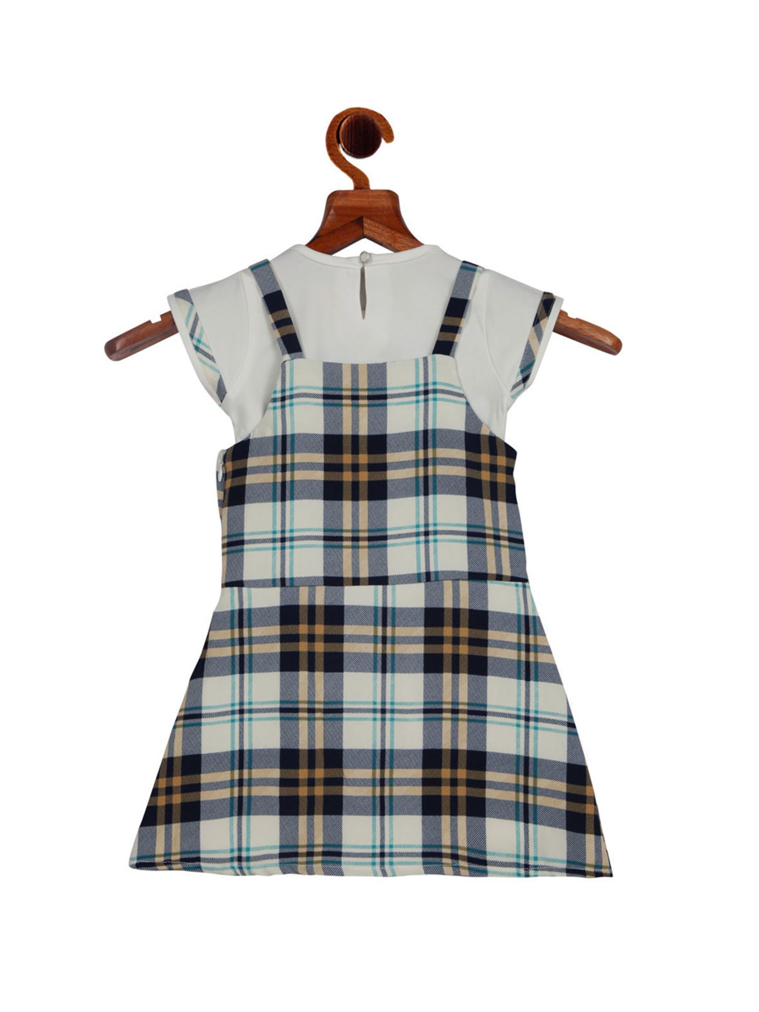 Tiny Girl Kids Multicolor Checks Pinafore Dress With T-Shirt
