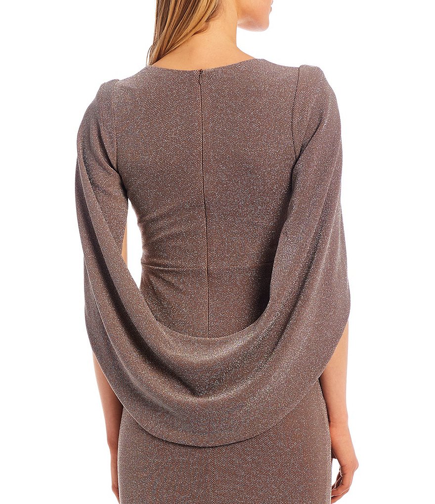 Betsy & Adam Metallic Knit Keyhole Front Drape Back Gown