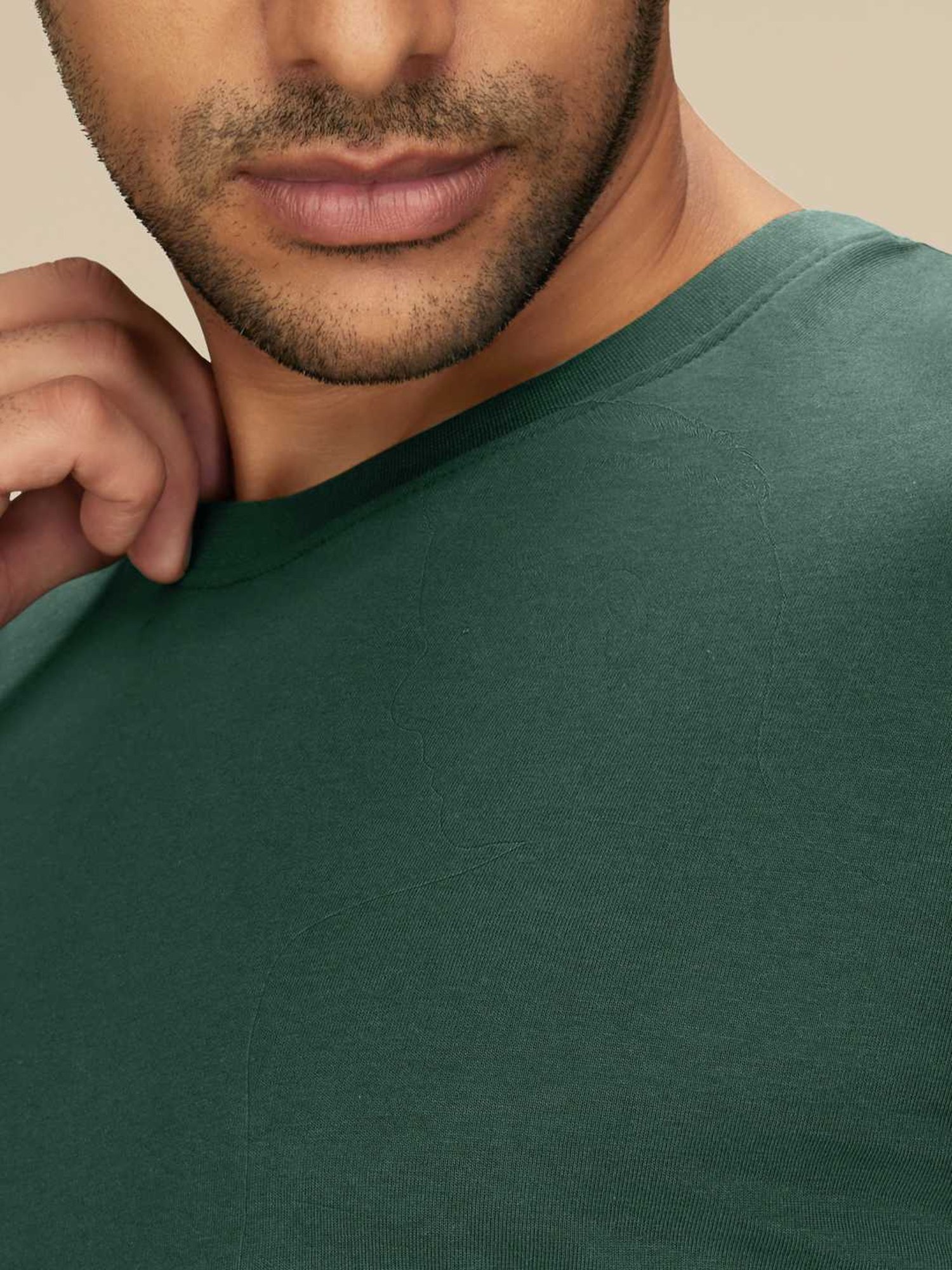 XYXX Pine Green Cotton Regular Fit T-Shirts