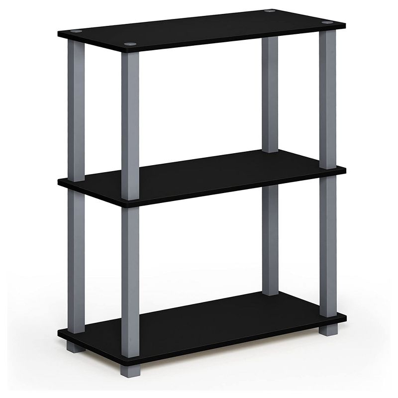 Furinno Turn-S-Tube 3 Tier Storage Display Multipurpose Storage Rack Organizer Shelf for Home Living Rooms and Bedrooms, Black/Gray