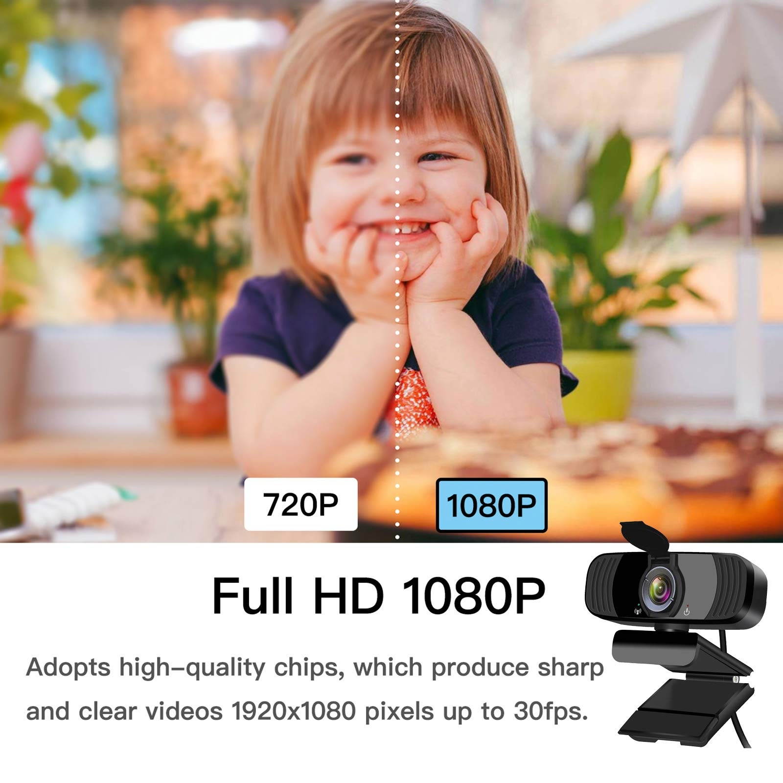 Webcam with Microphone, 1080P HD Webcam with 110-Degree Wide View Angle, Streaming Computer Web Camera with Noise Reduction Microphone, USB PC Webcam for Video Calling Recording Conferencing