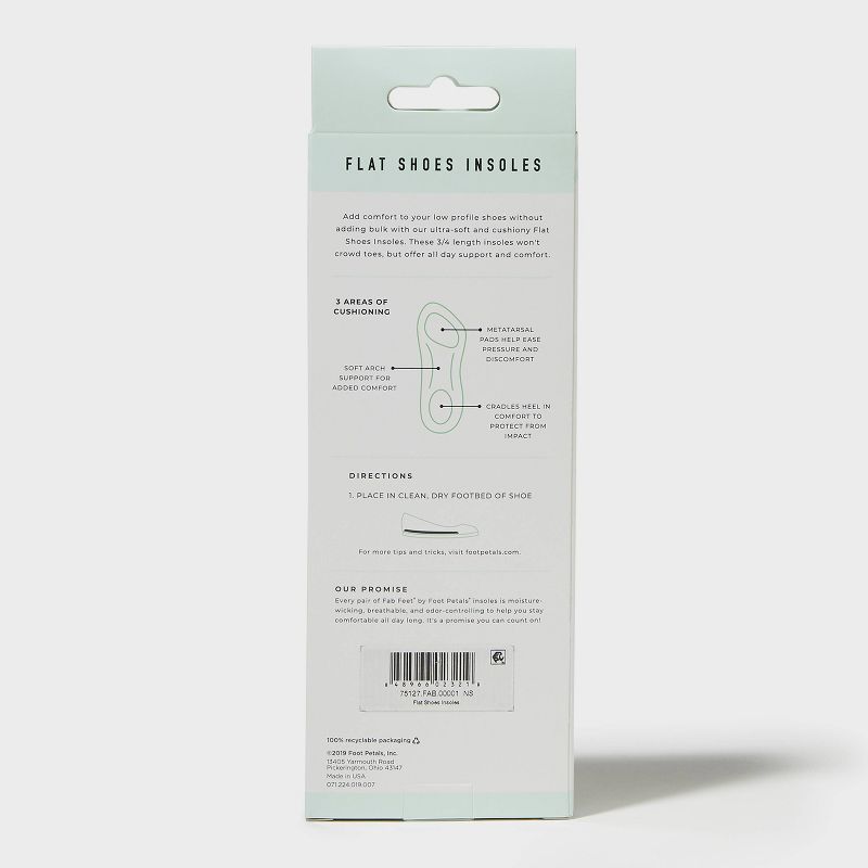 Women's Fab Feet by Foot Petals Flat Shoe Cushion Insoles Black One Size - 1 pair