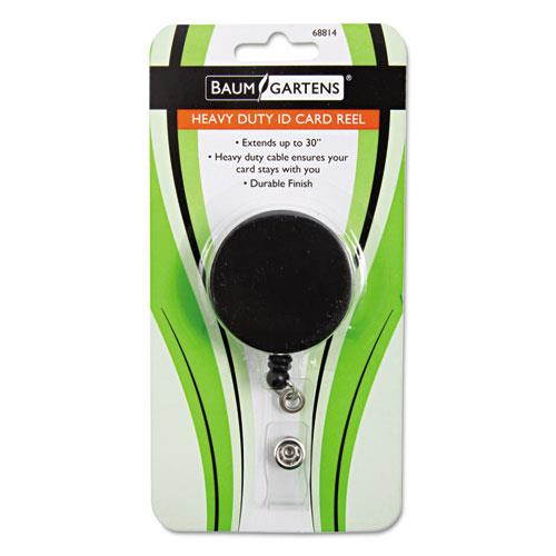 Baumgartens Large ID Badge Reel Hvy-Duty Cord/Clip 30" Black/Chrome 68814