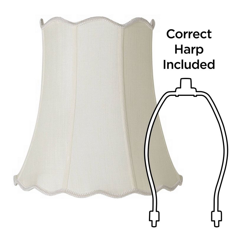 Imperial Shade Creme Large Scallop Bell Lamp Shade 12" Top x 18" Bottom x 18" Slant x 17.5 High (Spider) Replacement with Harp and Finial