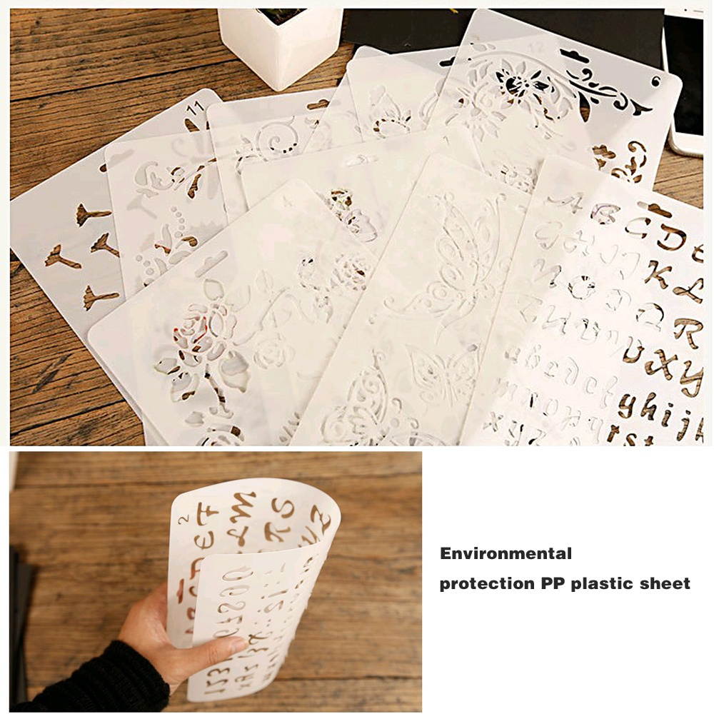 Multi-functional Drawing Stencils Hollow Out Design PP Plastic Templates Reusable for Children Students DIY Painting Craft Scrapbooking Photo Album Card Journal