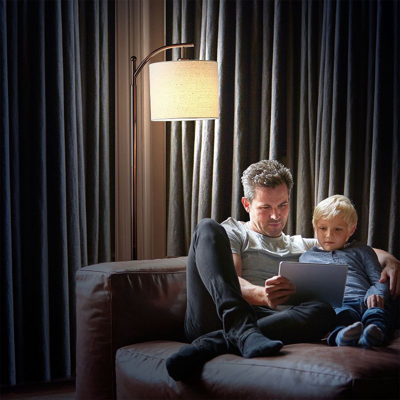 Brightech Montage Free Standing Pole Floor Smart Lamp with LED Light Bulb and Neutral Fabric Shade for Living Room, Bedroom, Home Office (Bronze)