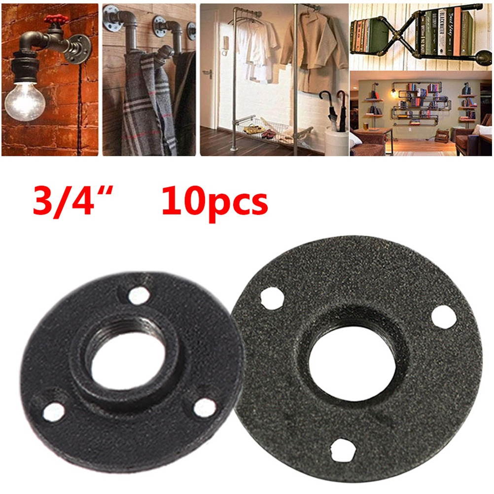 10Pcs 4 Inch Malleable Threaded Floor Flange Iron Pipe Fittings Wall Mounted Flange (Black)