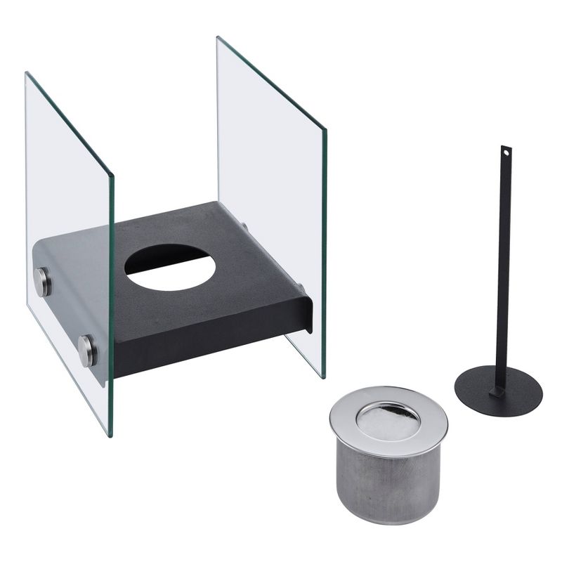6.75"x7.5" Ventless Smokeless Square Glass & Black Metal Tabletop Fire Pit - Dayna B.