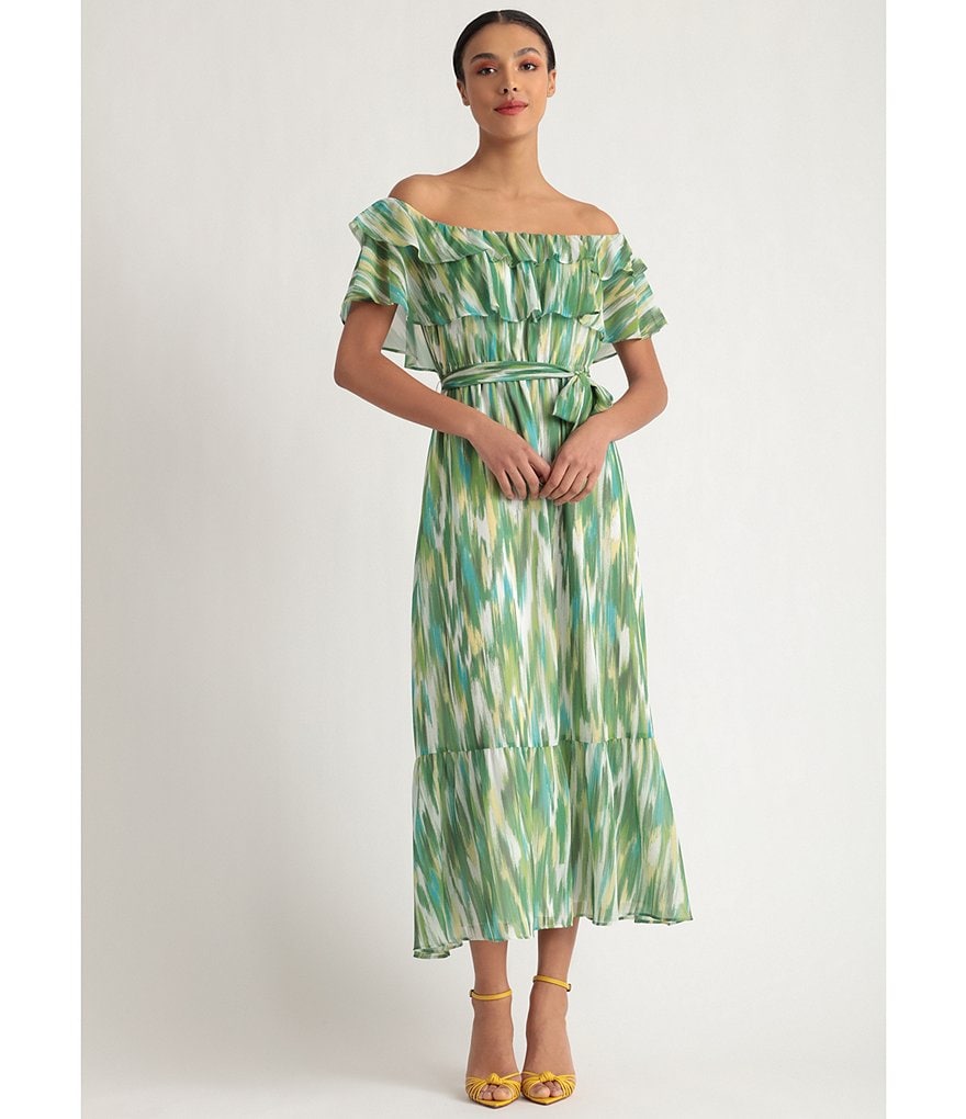 Donna Morgan Off-the-Shoulder Ikat Maxi Dress