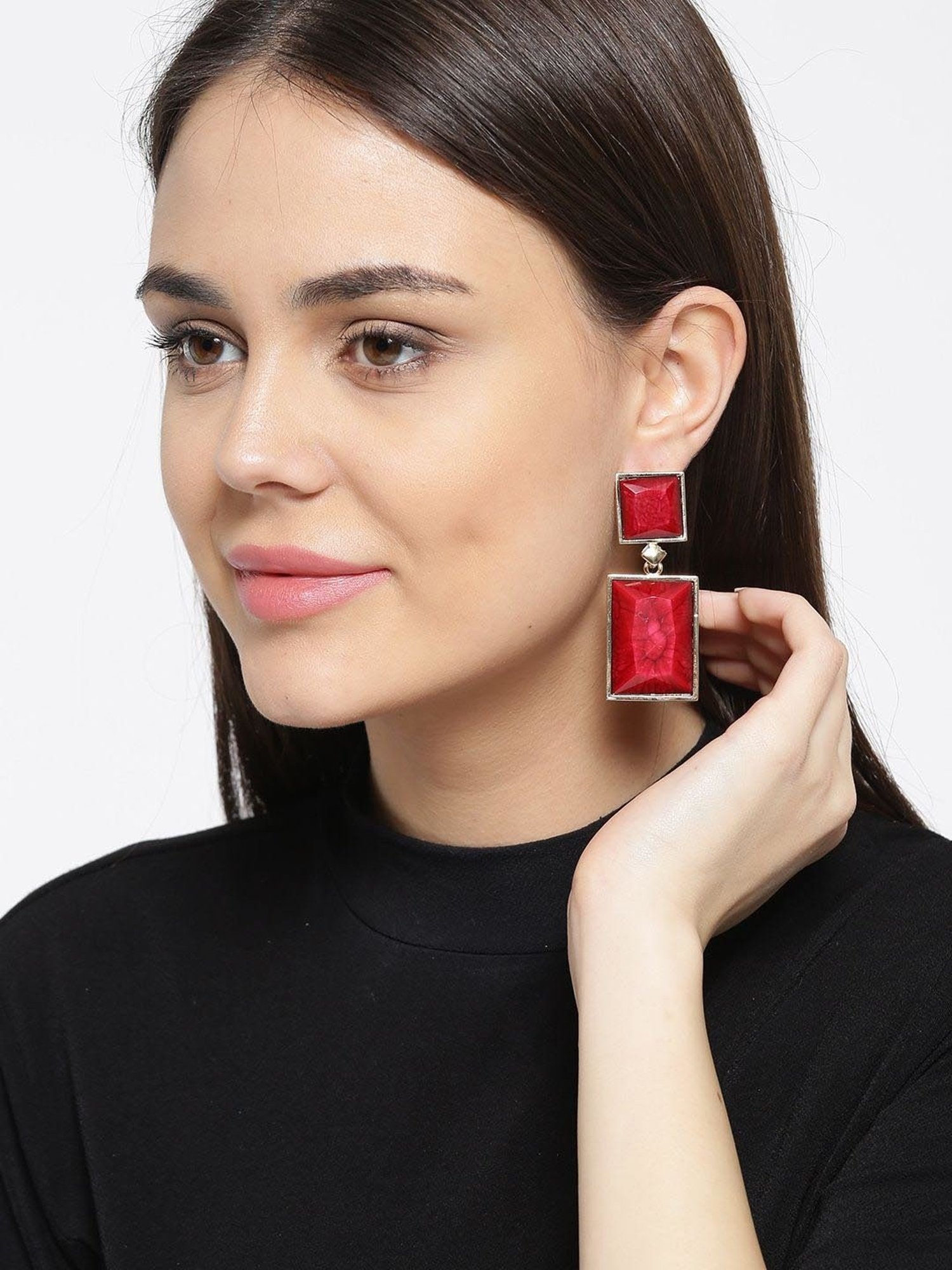 Prita Red & Golden Dangler Earrings