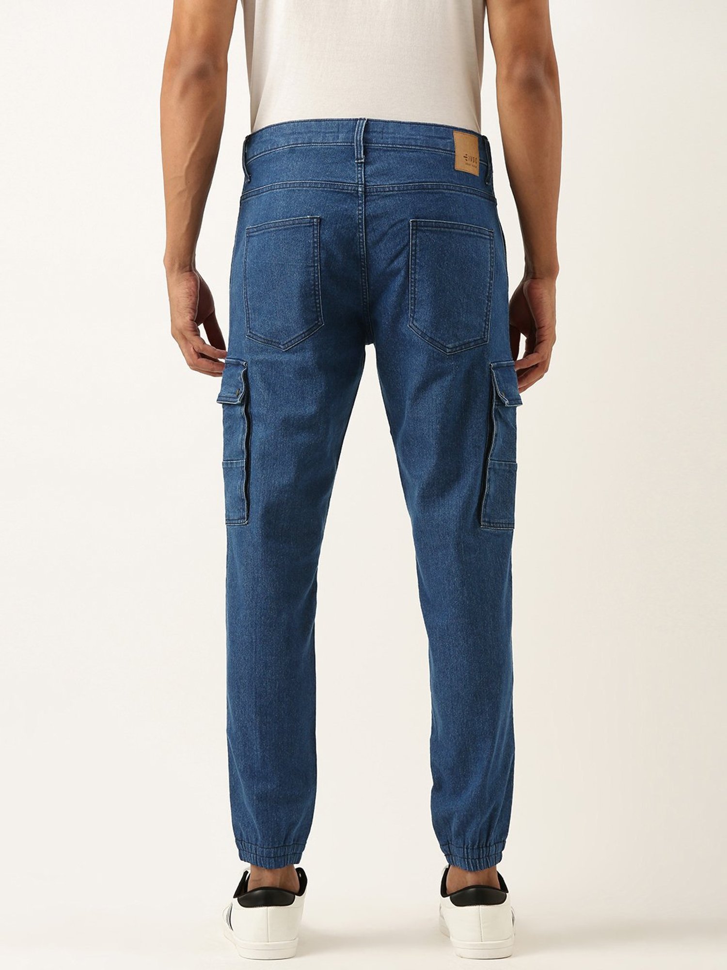 IVOC Medium Blue Regular Fit Lightly Washed Cargo Jogger Jeans