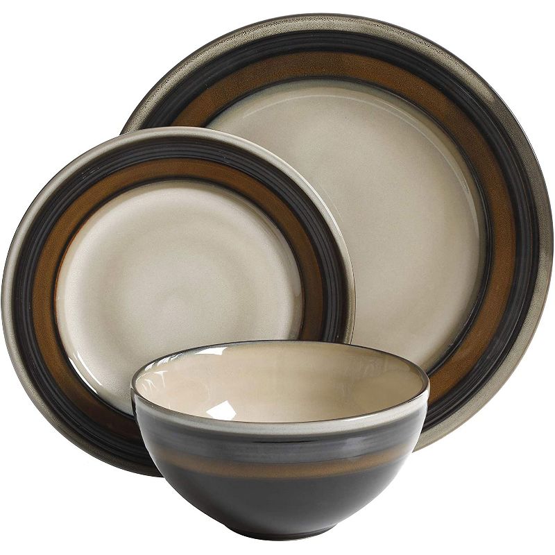 Gibson 116868.12R Elite Everston 12 Piece Reactive Glaze Durable Dinnerware Set, Microwave and Dishwasher Ready, Brown and Cream