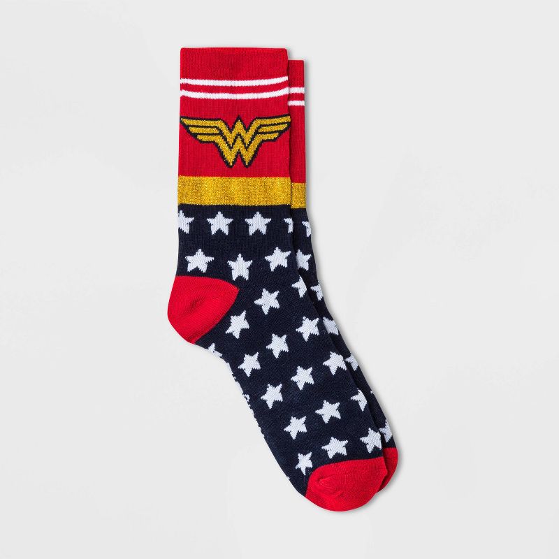 Women's Sparkly Wonder Woman Crew Socks - Red 4-10