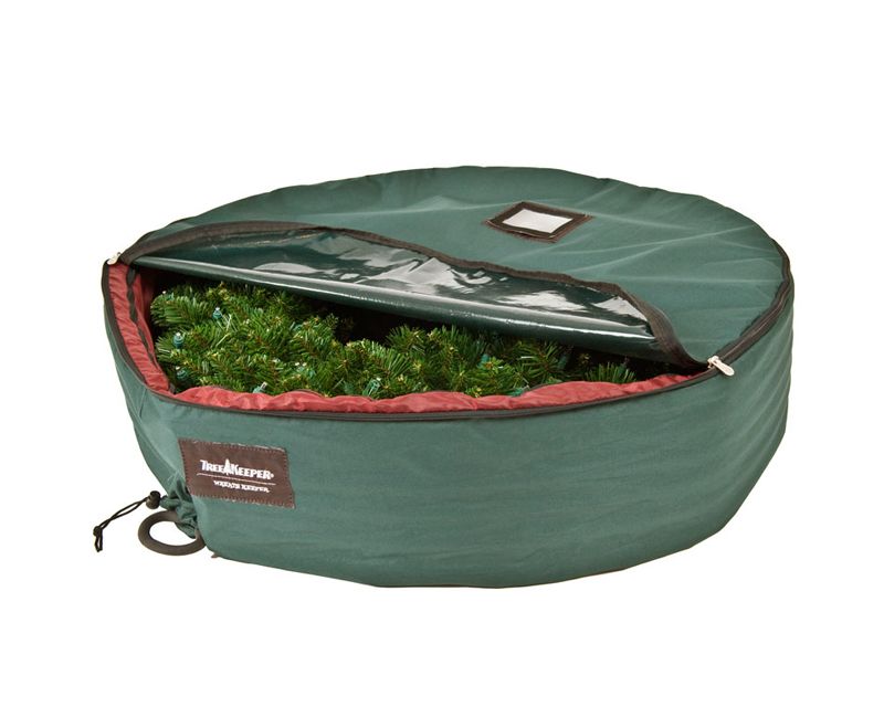 Tree Keeper 24" Green Direct Suspended Hanging Protective Christmas Wreath Storage Bag