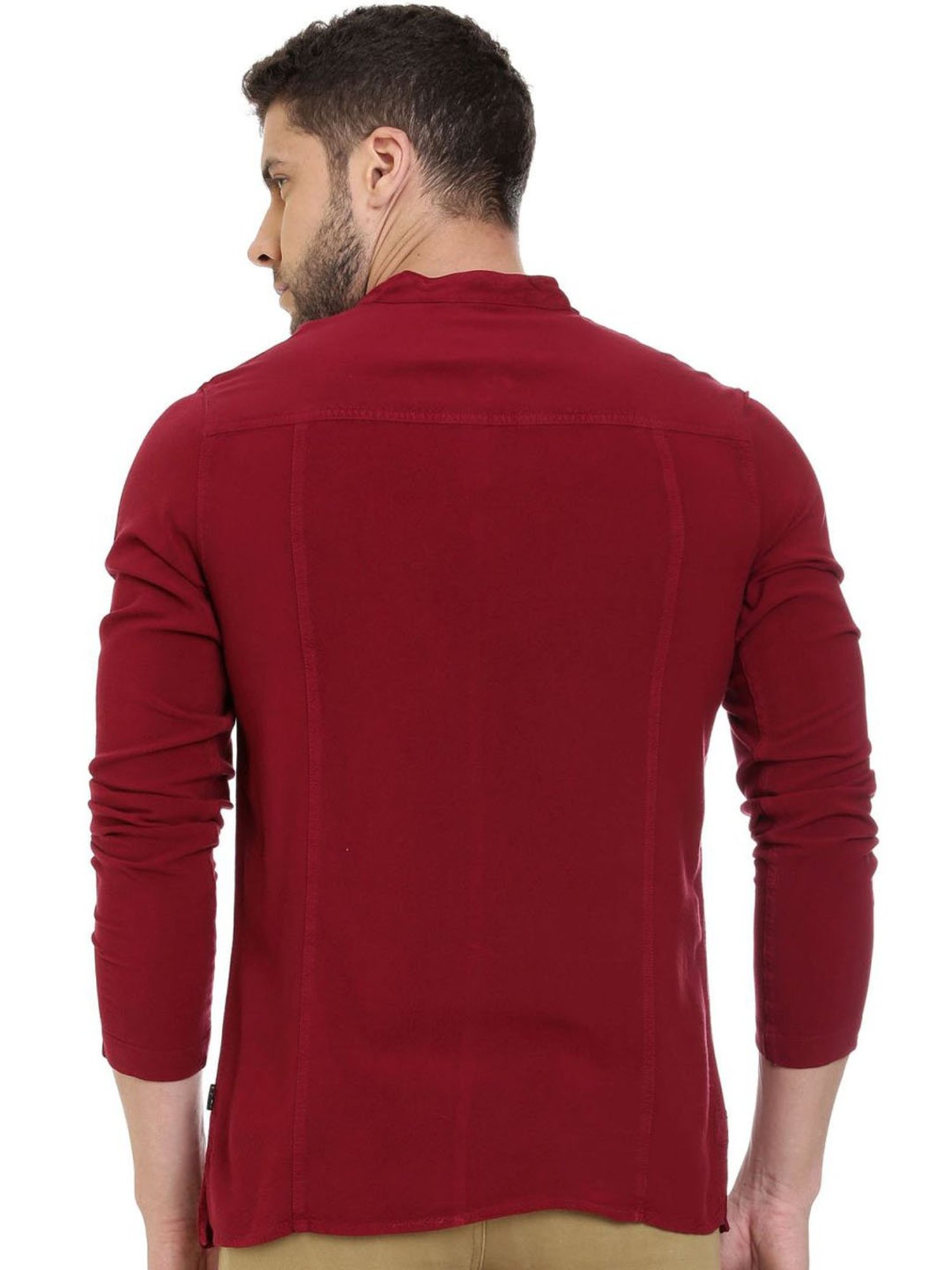 Identiti Maroon Tapered Fit Short Kurta