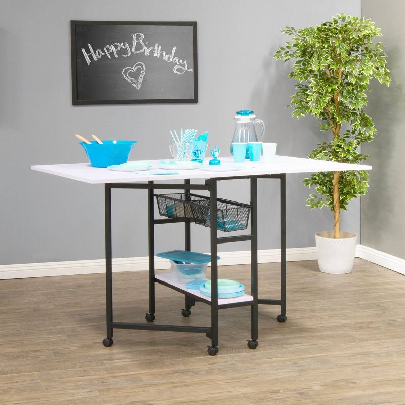 36" Fixed Height Cutting Table with Basket Charcoal/White - Sew Ready