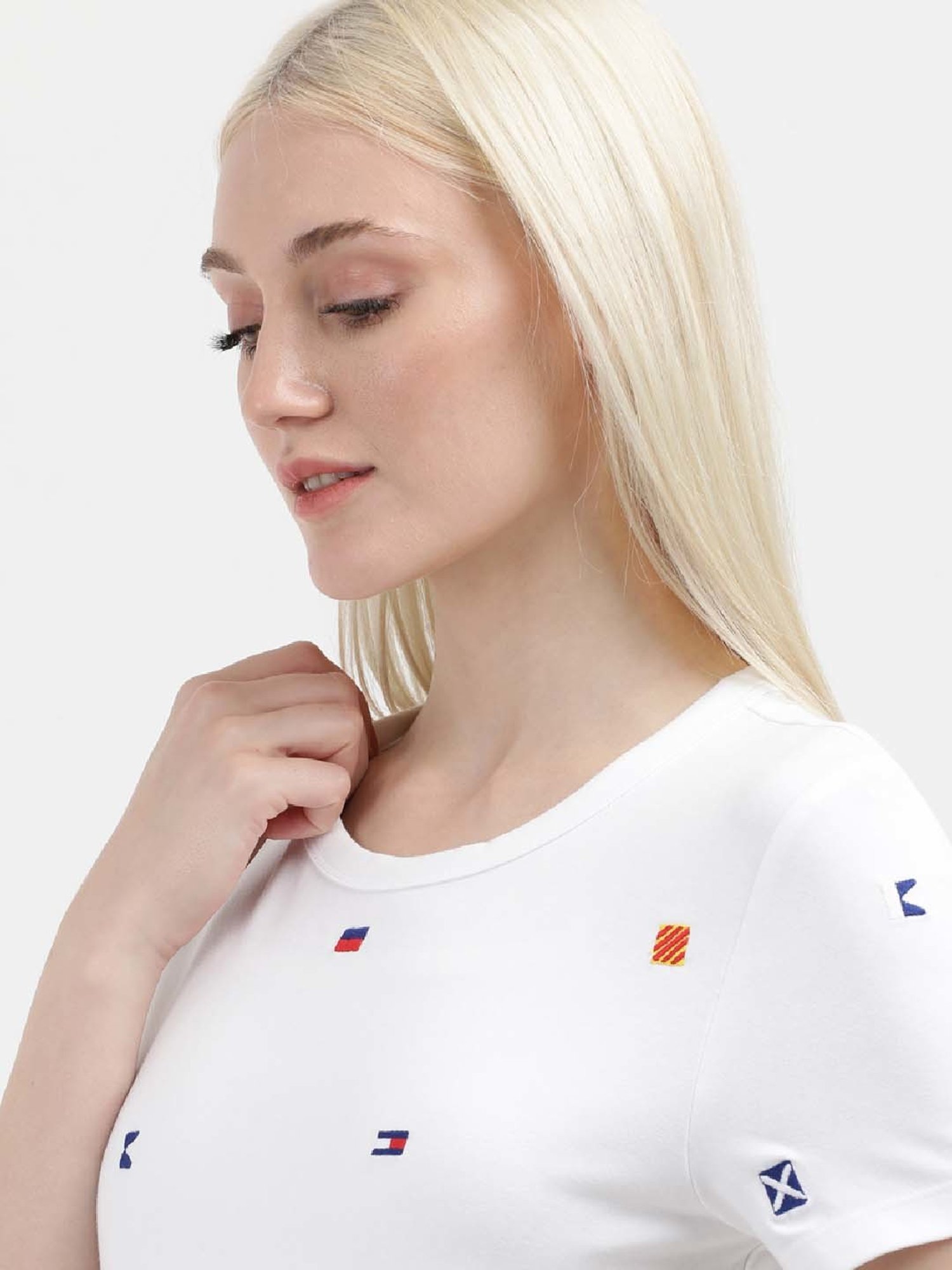 TOMMY HILFIGER White Cotton Embroidered T-Shirt