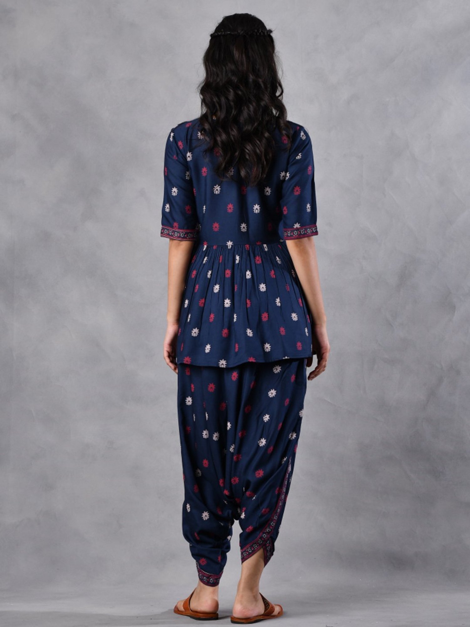 Rustorange Blue Printed Tunic Dhoti Set