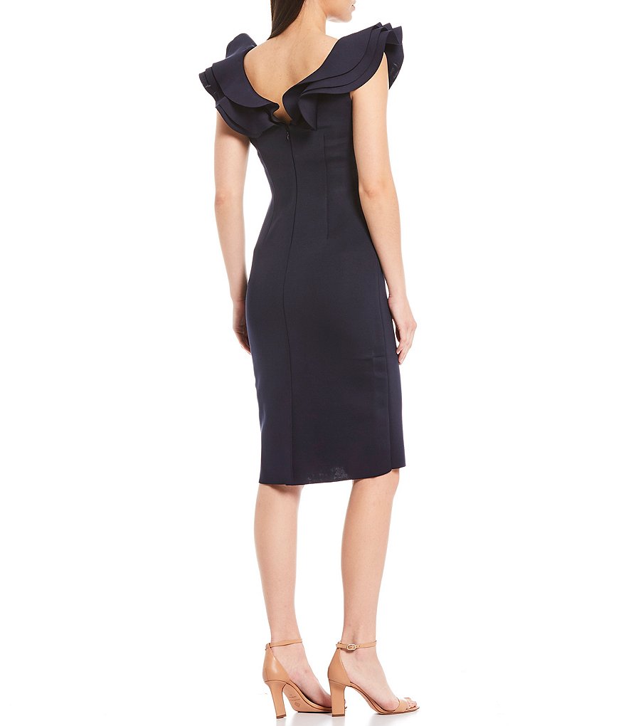 Laundry by Shelli Segal Ruffle Front Stretch Crepe Faux Wrap Dress