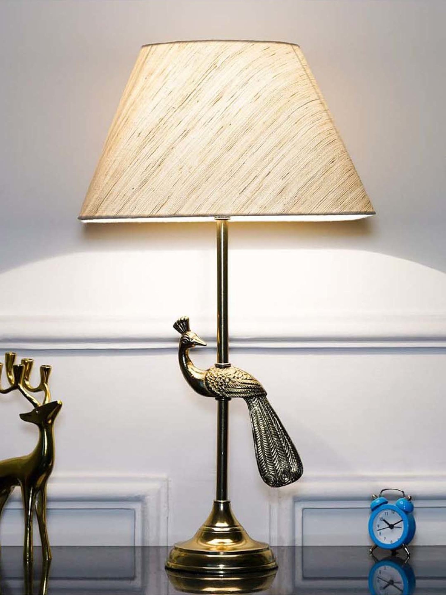 Kapoor Lamp Shades Aluminium Torre Brass Finish Table Lamp With Linen Shade