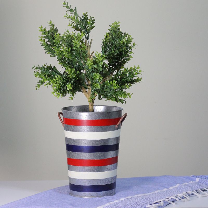 Transpac 12" Stripes Patriotic Outdoor Garden Planter Bucket - Red/Blue